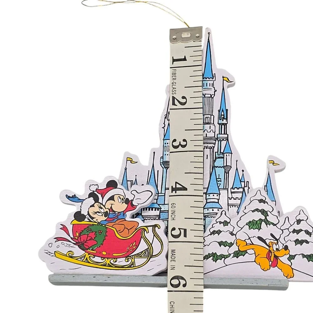 Vintage Disney‎ Wooden Christmas Ornaments Set 1987 Mickey Mouse Castle Holiday